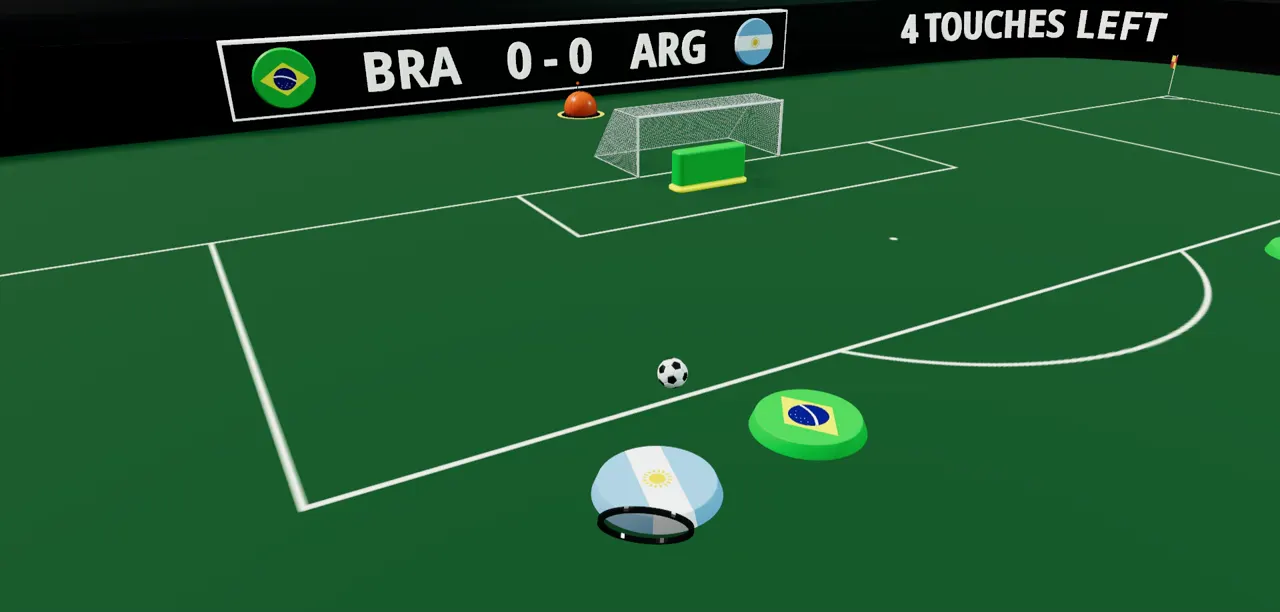 A Brazil button lining up a shot at Argentina's goal